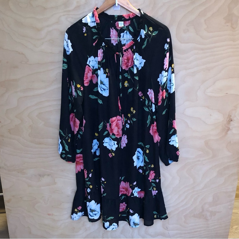 Old Navy Long Sleeve Versatile Black Floral Dress Sheer Summery Womens Size XL.